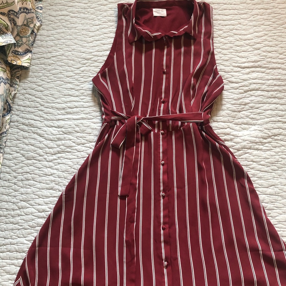 Maroon Pinstripe Sleeveless Dress